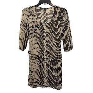 Express Black & Beige Button-Front Sheer Dress S